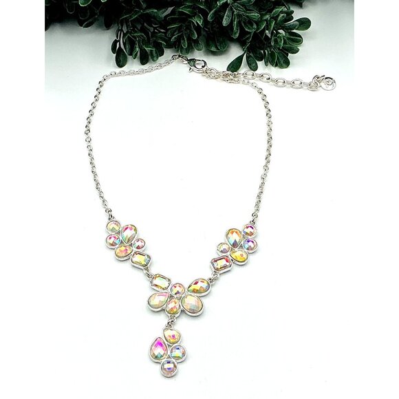 Silver Tone Floral Iridescent Resin Necklace - Picture 2 of 7